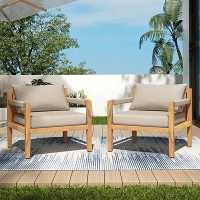 Outdoor Wood Chair With Cushion For Patio | Wayfair North America