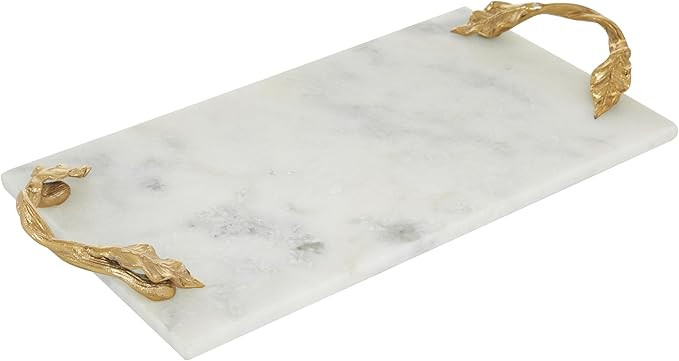 Deco 79 49639 Large Rectangular White Marble Serving Tray w/ Gold Leaf Metal Handles, Vintage Dec... | Amazon (US)