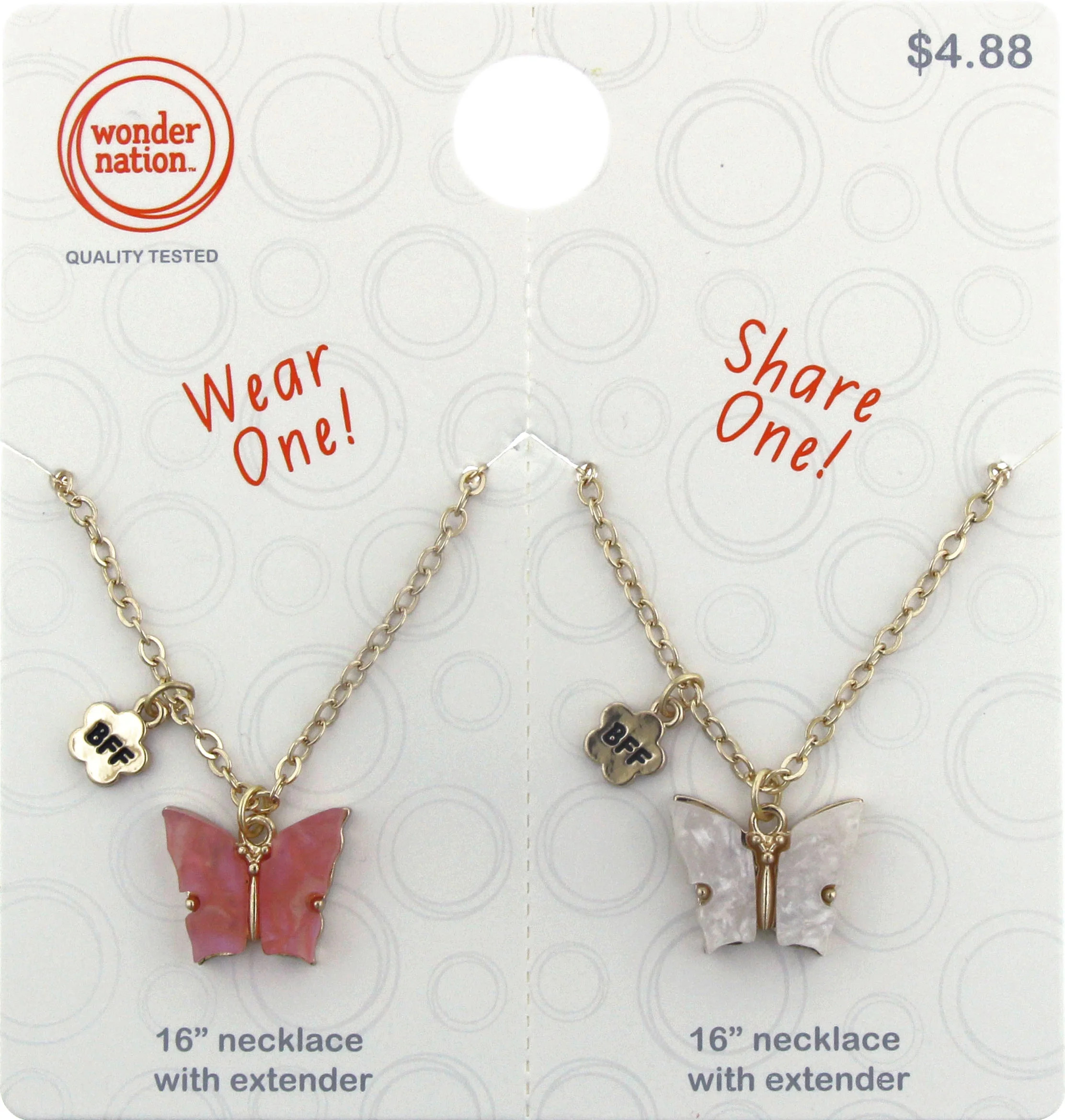 Wonder Nation Kids Butterfly BFF Wear One, Share One Necklace Set, 2 Pack Gold | Walmart (US)