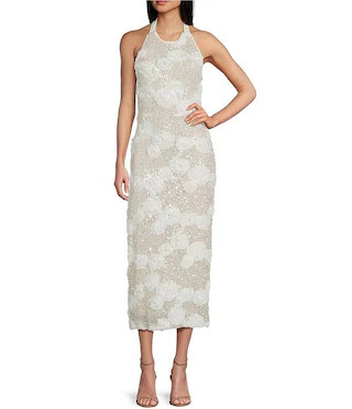 Halter Rose Sequin Midi Dress | Dillard's