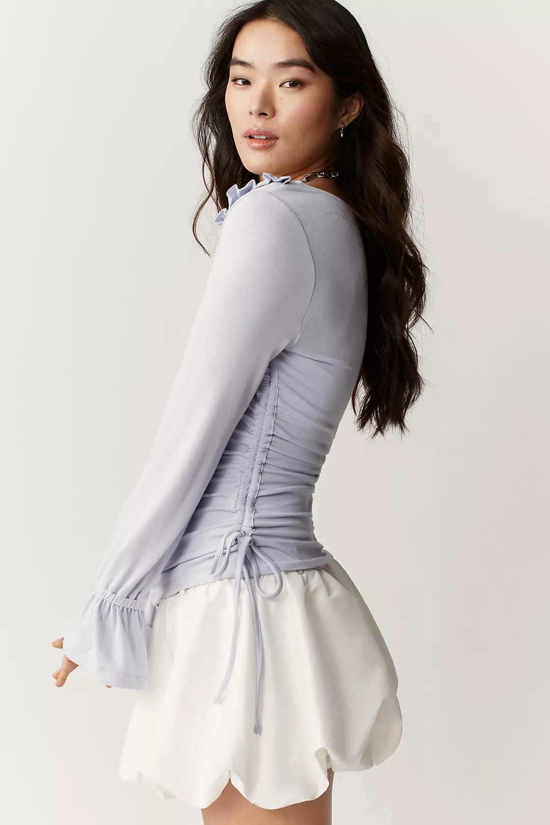 Maeve Long-Sleeve Scoop-Neck Ruched Top | Anthropologie (US)
