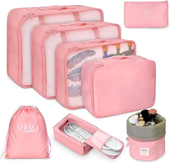 DIMJ Packing Cubes for Travel, 8Pcs Travel Cubes Set Pink Foldable Suitcase Organizer Lightweight... | Amazon (US)