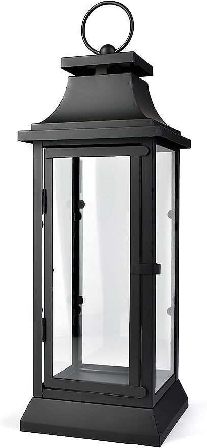 Serene Spaces Living Set of 4 Black Hurricane Lanterns with Clear Glass Panels, Home Decor, Parti... | Amazon (US)