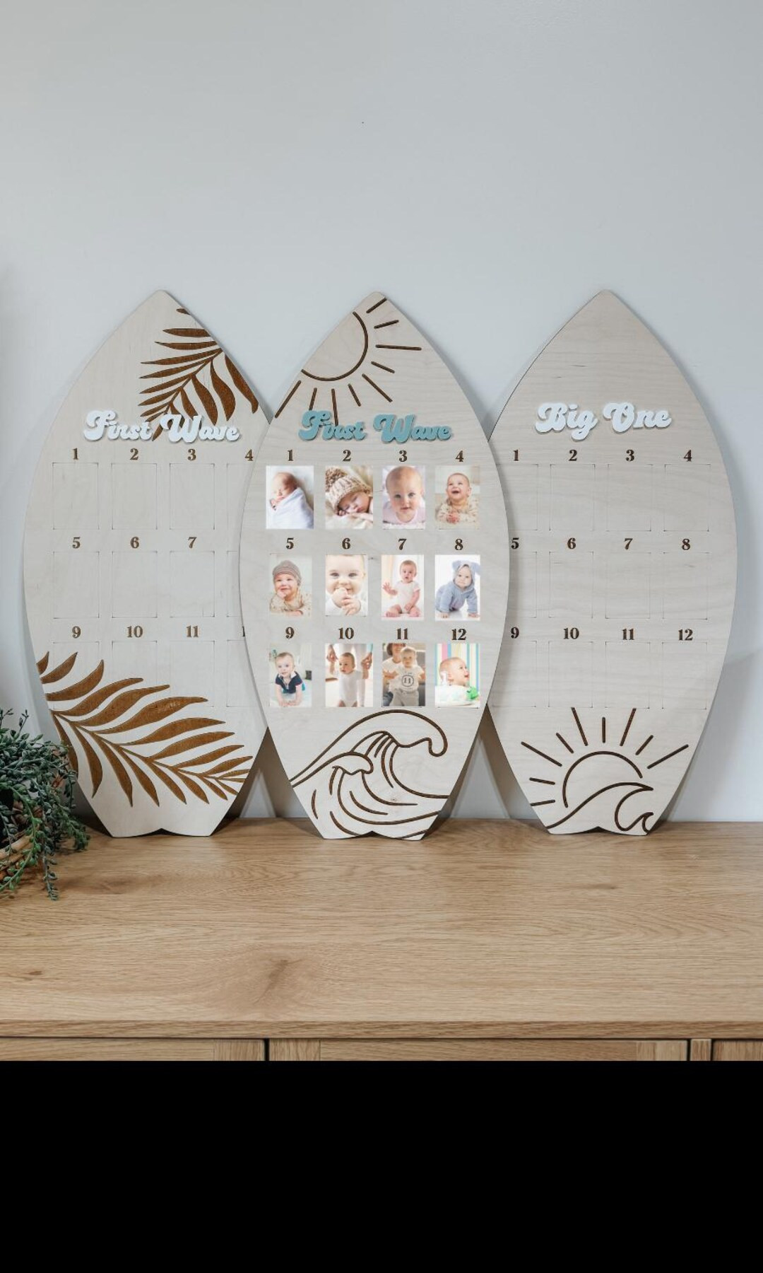 Surfboard First Birthday Photo Display | Monthly Milestone Sign | Beach Theme Birthday Decor | Wo... | Etsy (US)