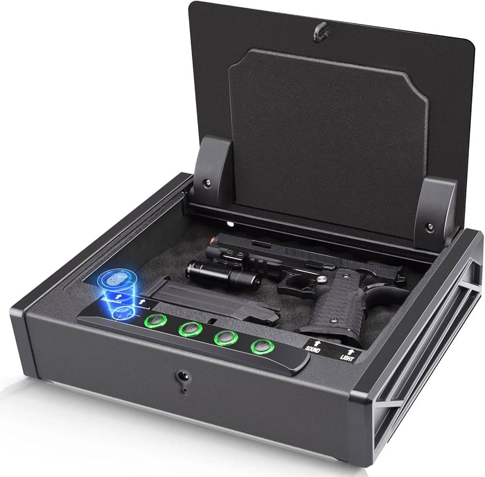 SOULYI Biometric Fingerprint Gun Safe for 3 Pistols Safe DOJ Certified with 3 Quick Access Handgu... | Amazon (US)