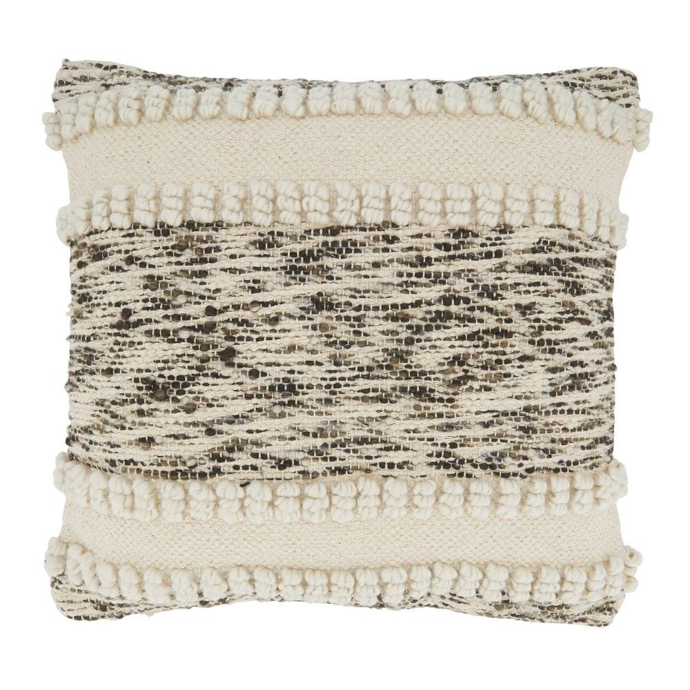 18""x18"" Woven Design with Woven Texture Square Pillow Cover Ivory - Saro Lifestyle | Target