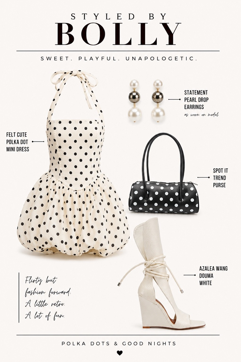 Okay, but hear me out… polka dots WITH polka dots. 🤭🤍 I kept the palette black + white, mixed the prints, and added a sculptural white wedge to keep the whole look feeling fresh instead of too retro. Cute, flirty, and just a little unexpected.

#LTKgrwm #LTKootd #LTKMidsize