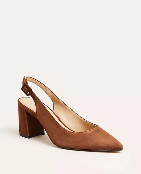 Brielle Suede Block Heel Slingback Pumps | Ann Taylor (US)