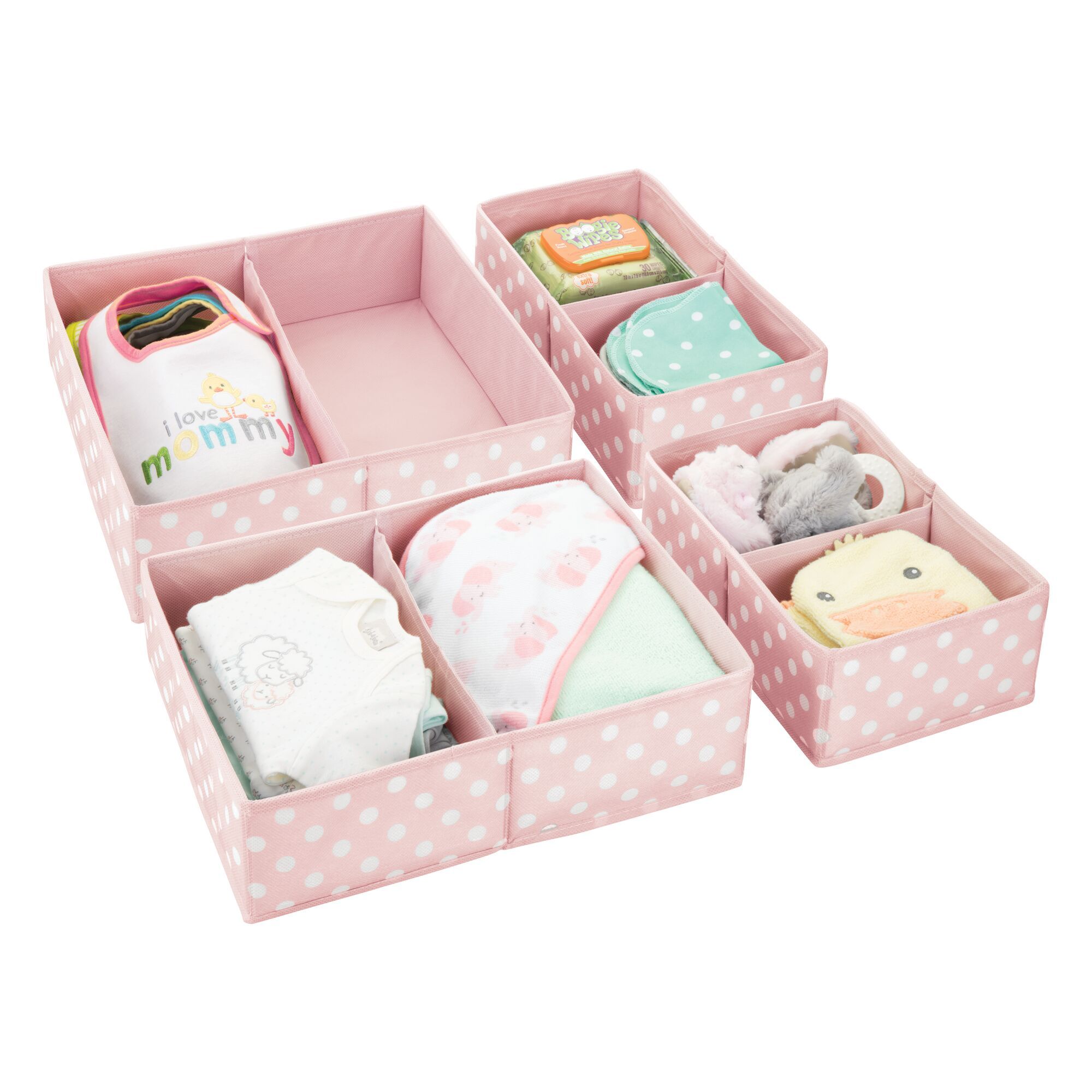 mDesign Fabric Child/Kids Drawer Organizer, 2 Sizes, Set of 4 - Pink/White | Walmart (US)