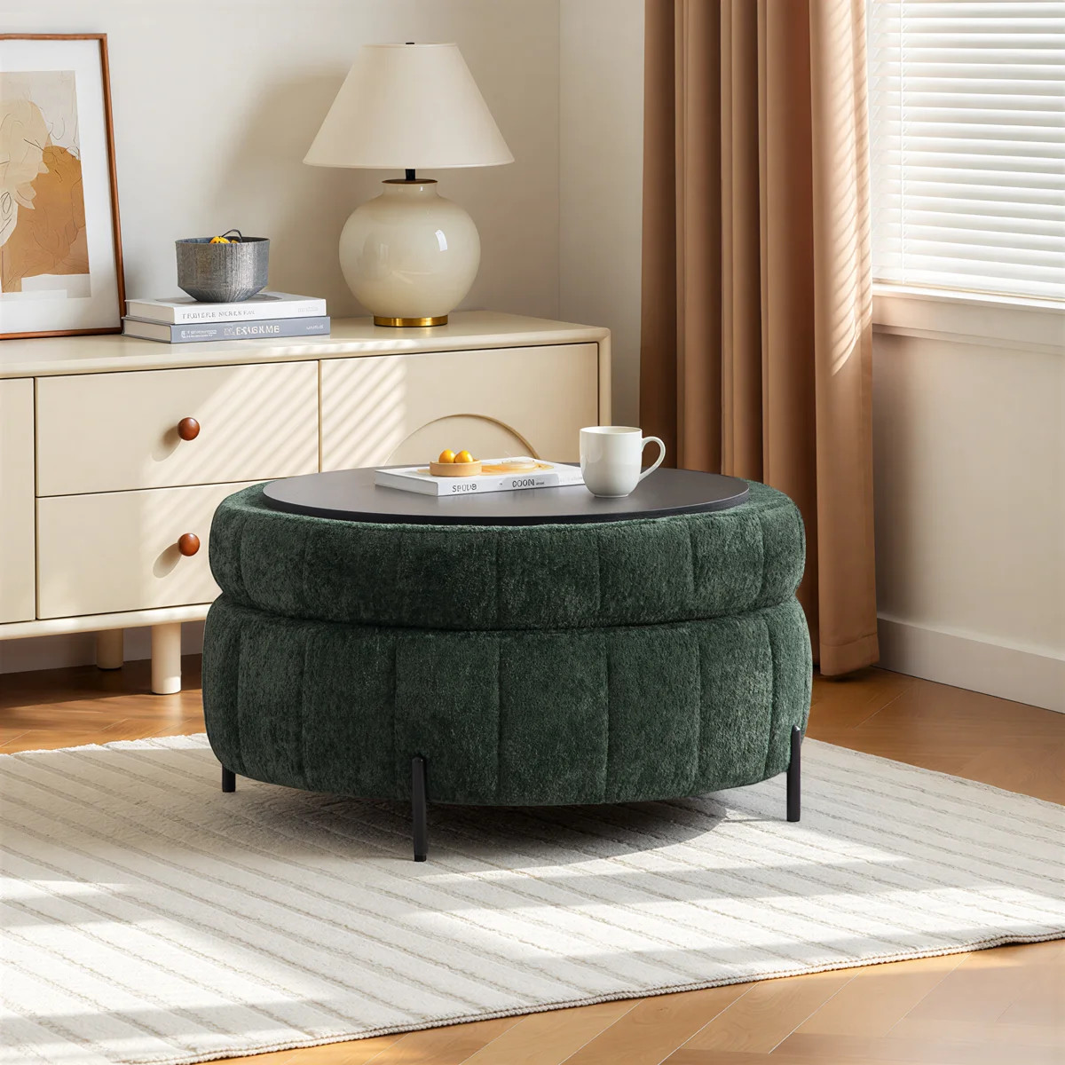 31" W Round Storage Ottoman With Reversible Lid | Wayfair North America