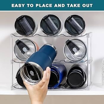 3 Tier Stackable Water Bottle Organizer for Cabinet - Premium Clear Holder for Tumbler, Travel Bo... | Amazon (US)