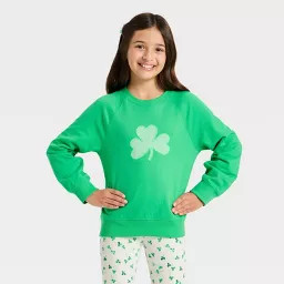Girls' French Terry St. Patrick's Day 'Shamrock' Pullover Sweatshirt - Cat & Jack™ Green XS | Target