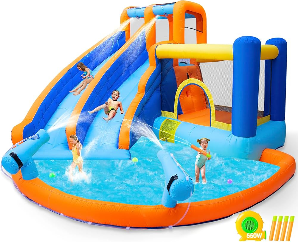 JOYLDIAS Inflatable Water Slide Bounce House,Giant Water Park, Double Slide Bouncer Castle w/Spla... | Amazon (US)