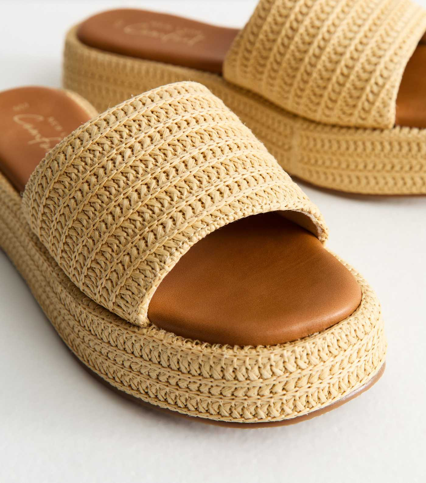 Cream Raffia And Faux Leather Platform Mules | New Look | New Look (UK)