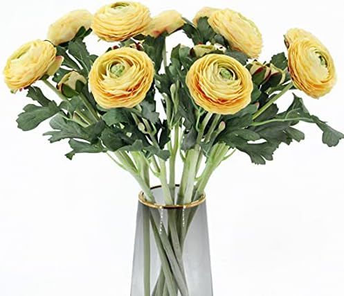 Artificial Ranunculus Flowers with Real Touch Stem, Silk Ranunculus Flowers(10 Pack) (Yellow) | Amazon (US)