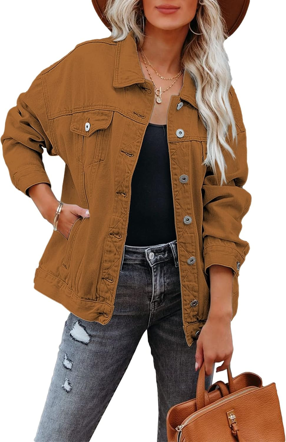 luvamia Womens Jean Jacket Oversized Boyfriend Trucker Denim Jackets For Women Shacket | Amazon (US)