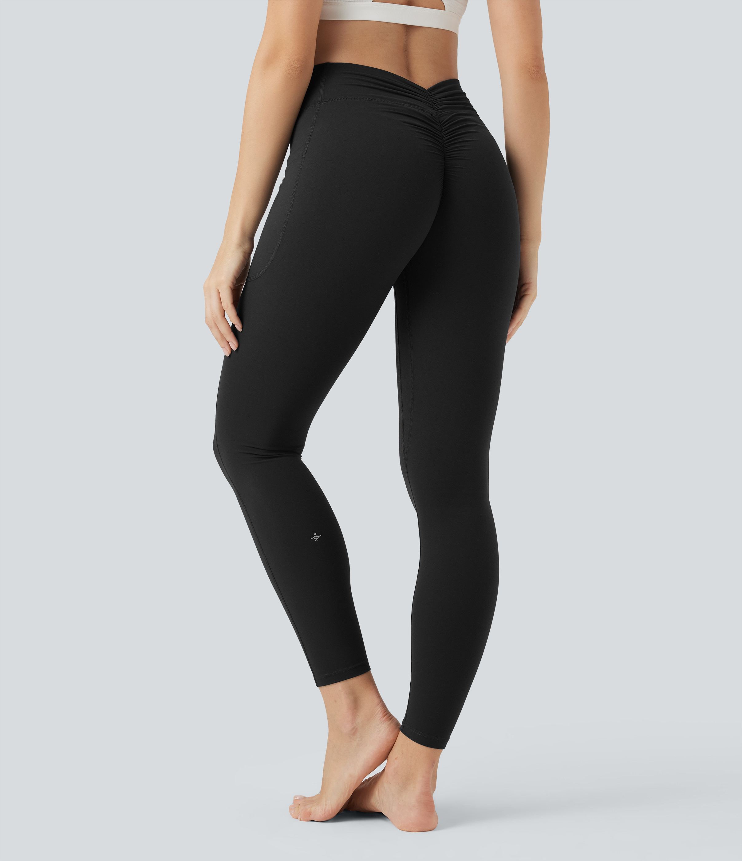 Halara Halara UltraSculpt™ SoCinched High Waisted Tummy Control Scrunch Shaping Yoga Leggings with Pockets - Black - XS(7/8) gym leggings | HALARA