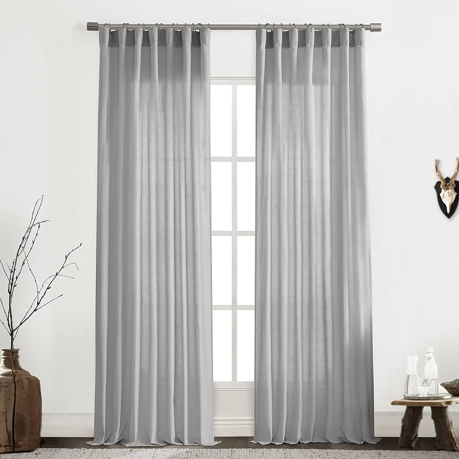 XTMYI Gray Curtains 96 Inches Long,Sheer Linen Back Tab Hooks Pleat Light Weight Modern Stylish C... | Amazon (US)