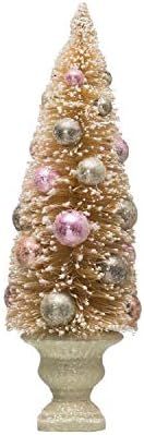 Creative Co-Op 14.25" Snow Flocked Bottle Brush Ornaments in White Resin Urn Tree, Multicolor | Amazon (US)