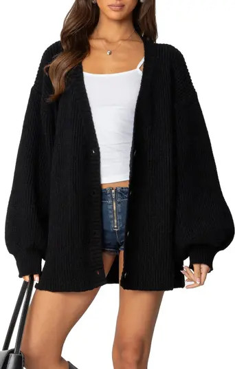 EDIKTED Mathilde Oversize V-Neck Blouson Cardigan | Nordstrom | Nordstrom