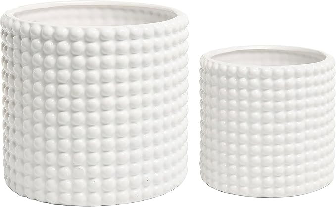 MyGift 6 Inch Ceramic Round Planter Pot, Set of 2 Vintage-Style White Ceramic Flower Pots, Indoor... | Amazon (US)