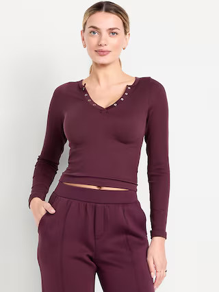 Exhale Seamless Cropped Henley Top | Old Navy (US)