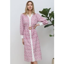 Dancing Floret Embroidered Button Down Dress in Pink | Chicwish