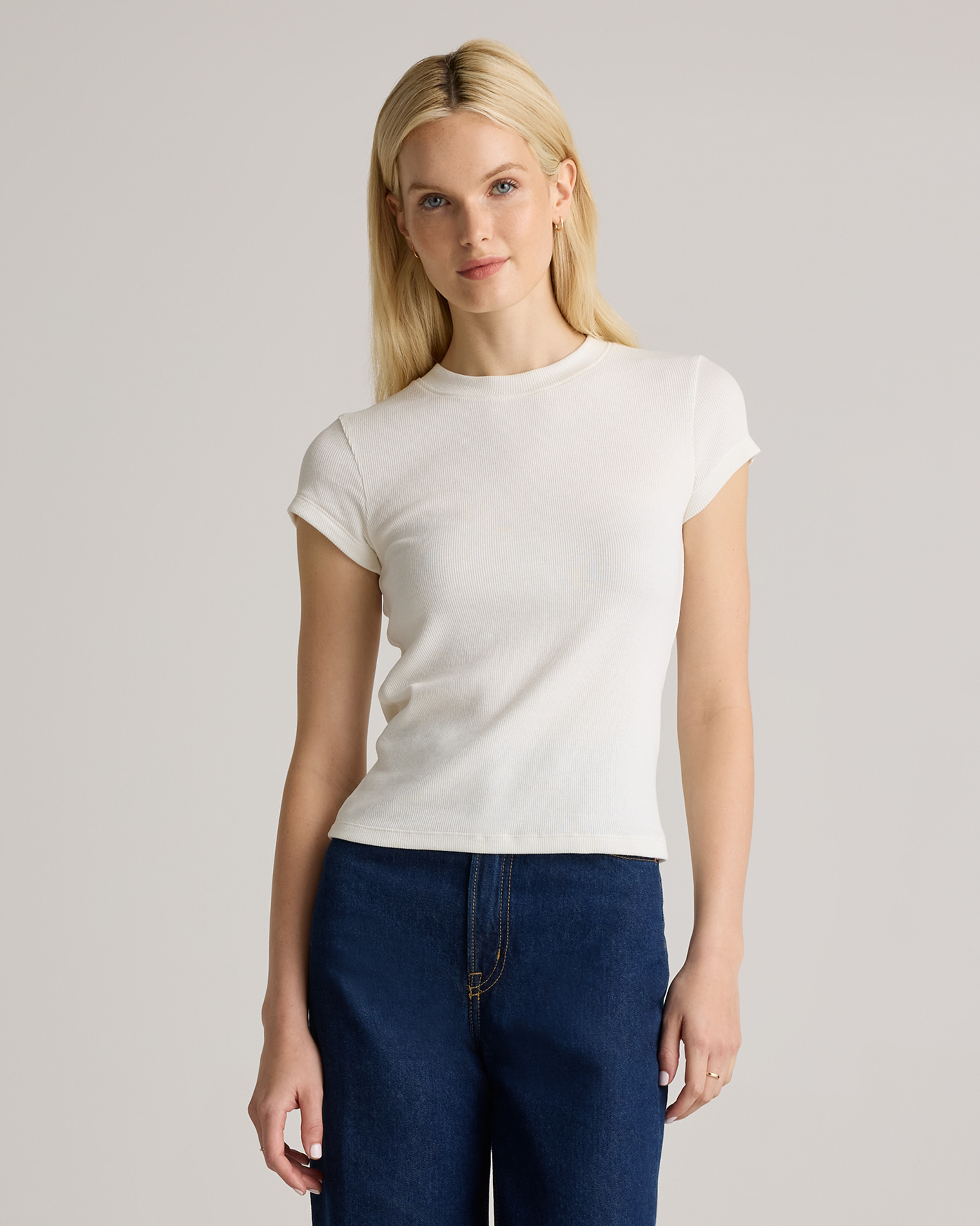 Quince | Women's Micro-Rib Crewneck T-Shirt in White, Size Large, Organic Cotton | Quince