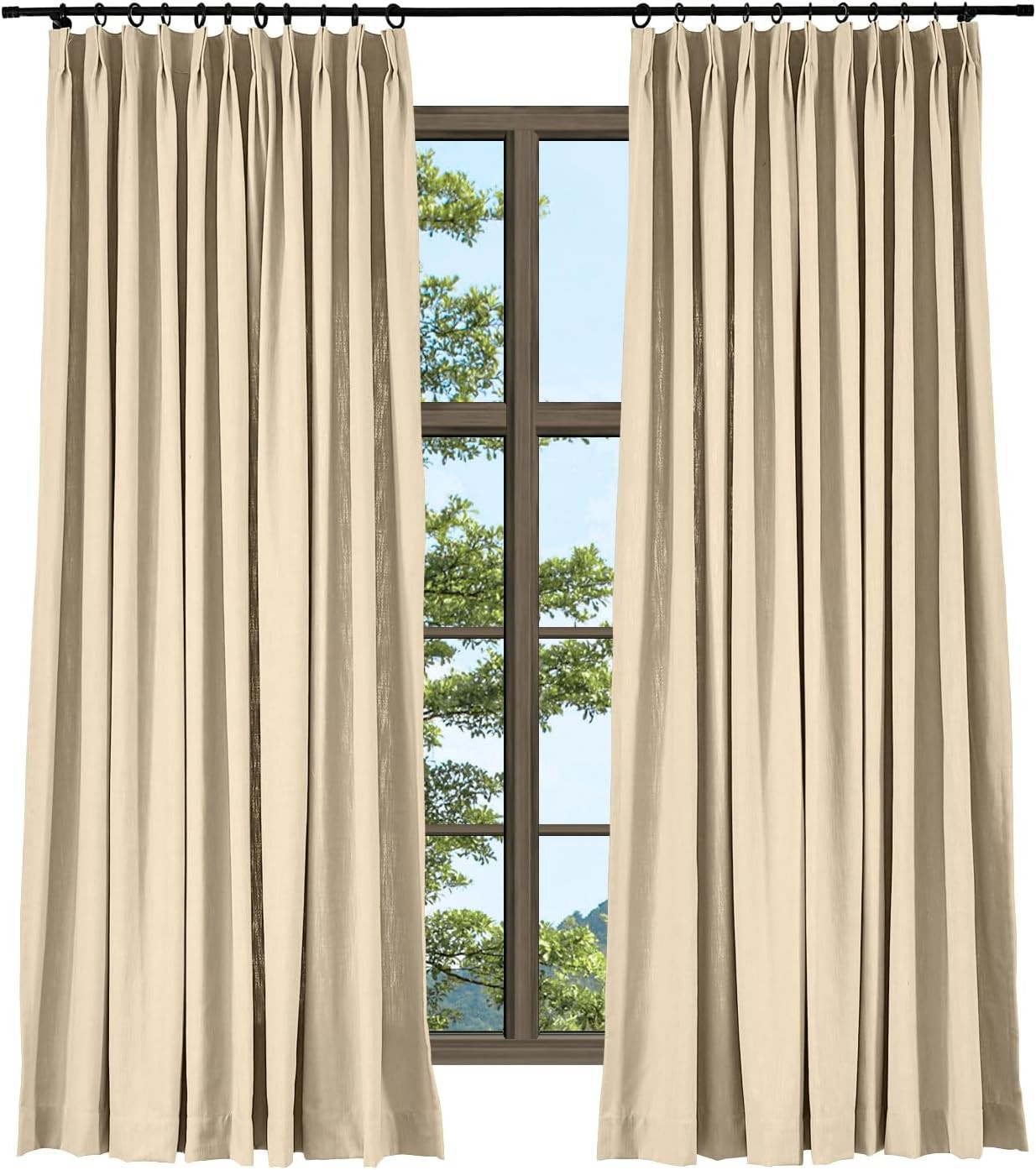 TWOPAGES Linen Textured Room Darkening Curtain 102 Inches Long, Gardenia Pinch Pleated Window Cur... | Amazon (US)