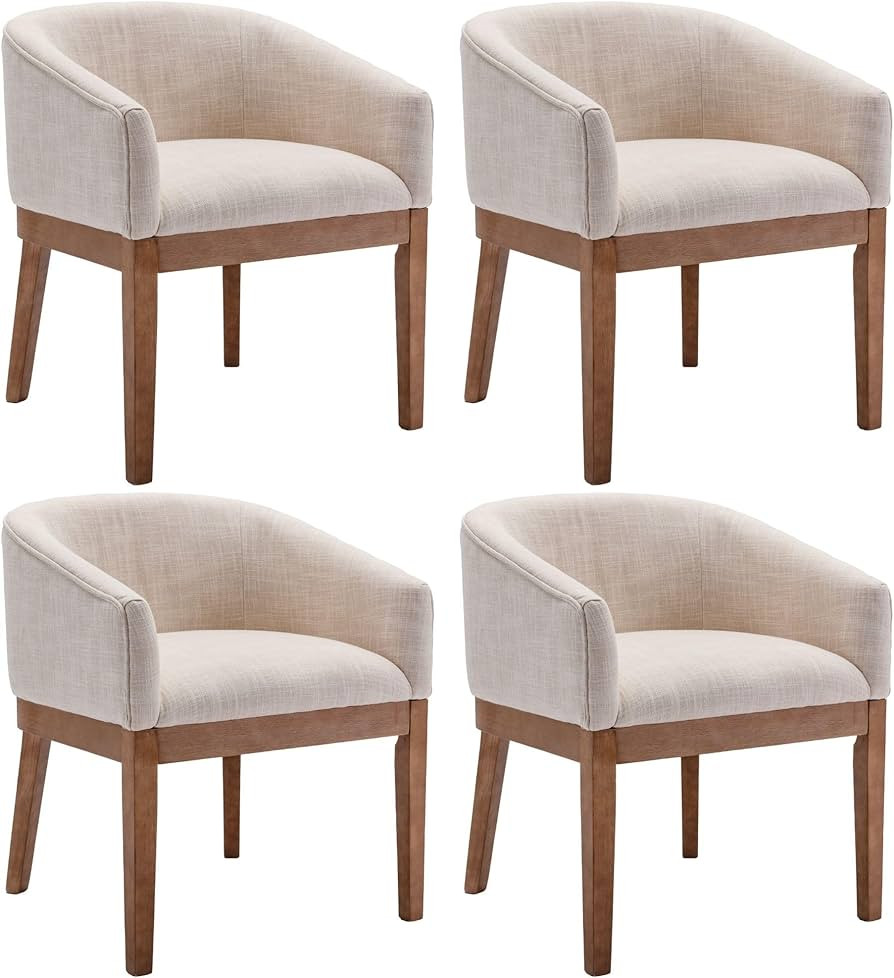 Washon Mid Century Linen Fabric Dining Chairs with Arms Set of 4 Upholstered Dining Room Chairs w... | Amazon (US)