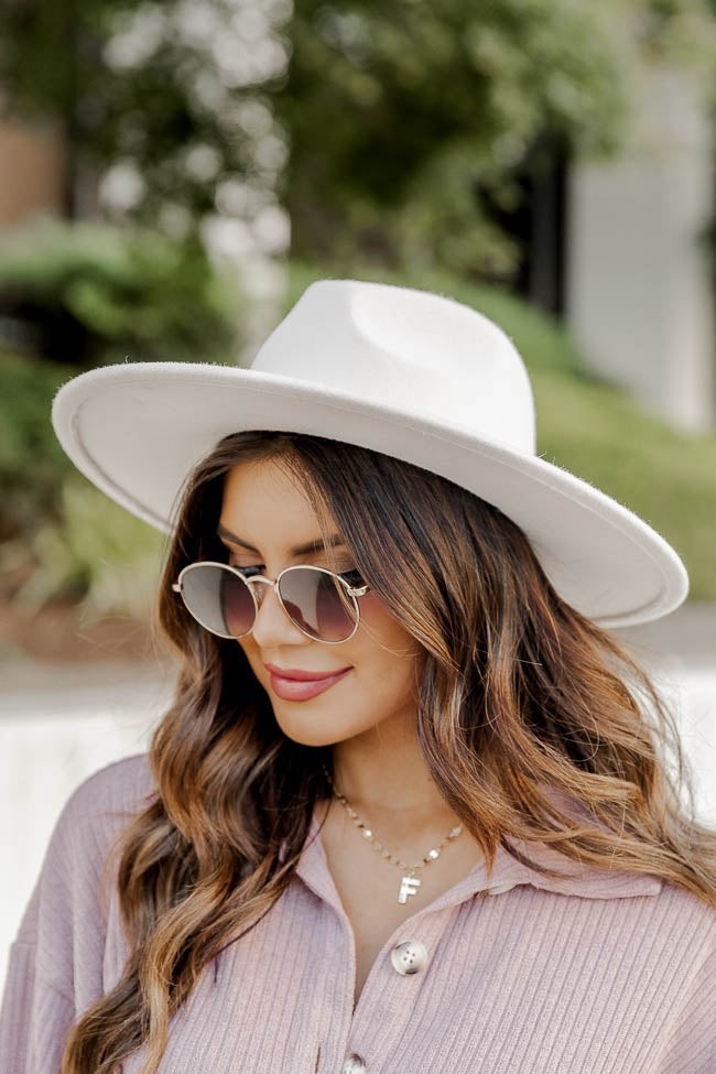 Different Time Zones Ivory Wide Brim Fedora Hat | Pink Lily