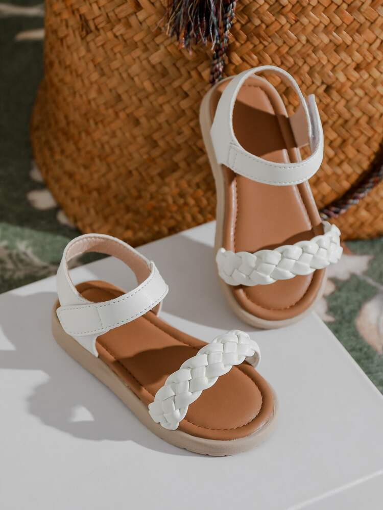 Girls Braided Design Ankle Strap Sandals, Vacation Summer Flat Sandals | SHEIN