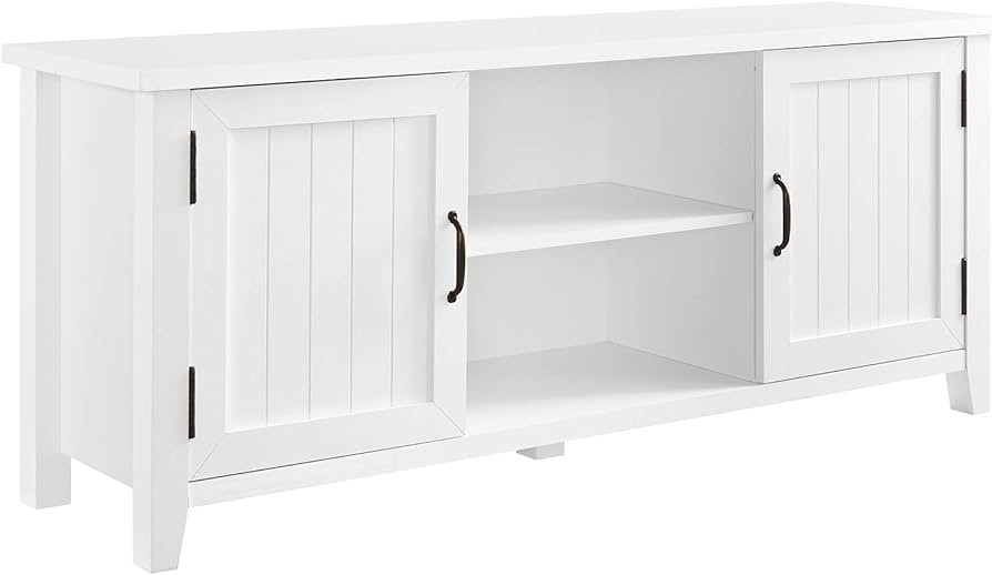 Walker Edison Buren Classic Grooved Door TV Stand for TVs up to 65 Inches, 58 Inch, Solid White | Amazon (US)