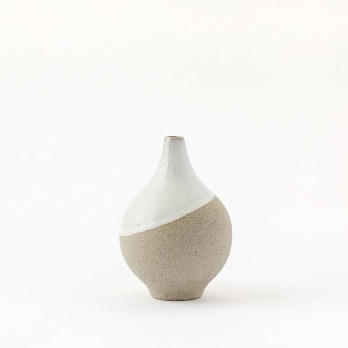 Half-Dipped Stoneware Vase, Gray/White, Small Bulb, 6" | West Elm (US)