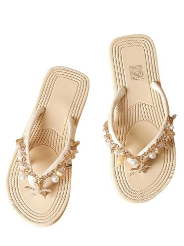 Verdusa Women's Boho Starfish Pearl Rhinestone Thong Sandals Open Toe Slip on Flip Flop Sandals | Amazon (US)