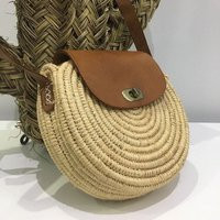 Round Raffia Bag With Adjustable Leather Handles | Straw Messenger Handbag Summer Crossbody Cell Phone | Etsy (US)