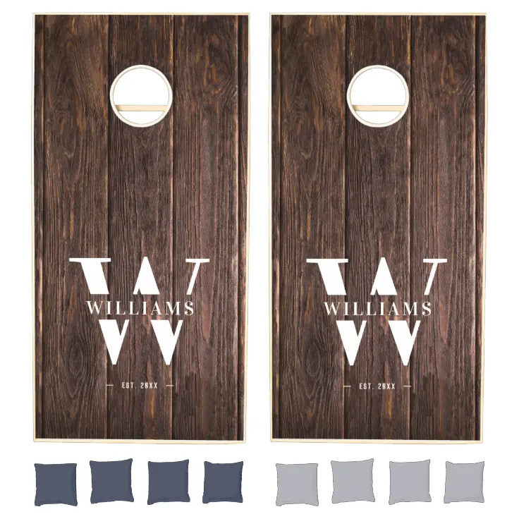 Custom Rustic Farmhouse Family Monogram Name Wood Cornhole Set | Zazzle | Zazzle