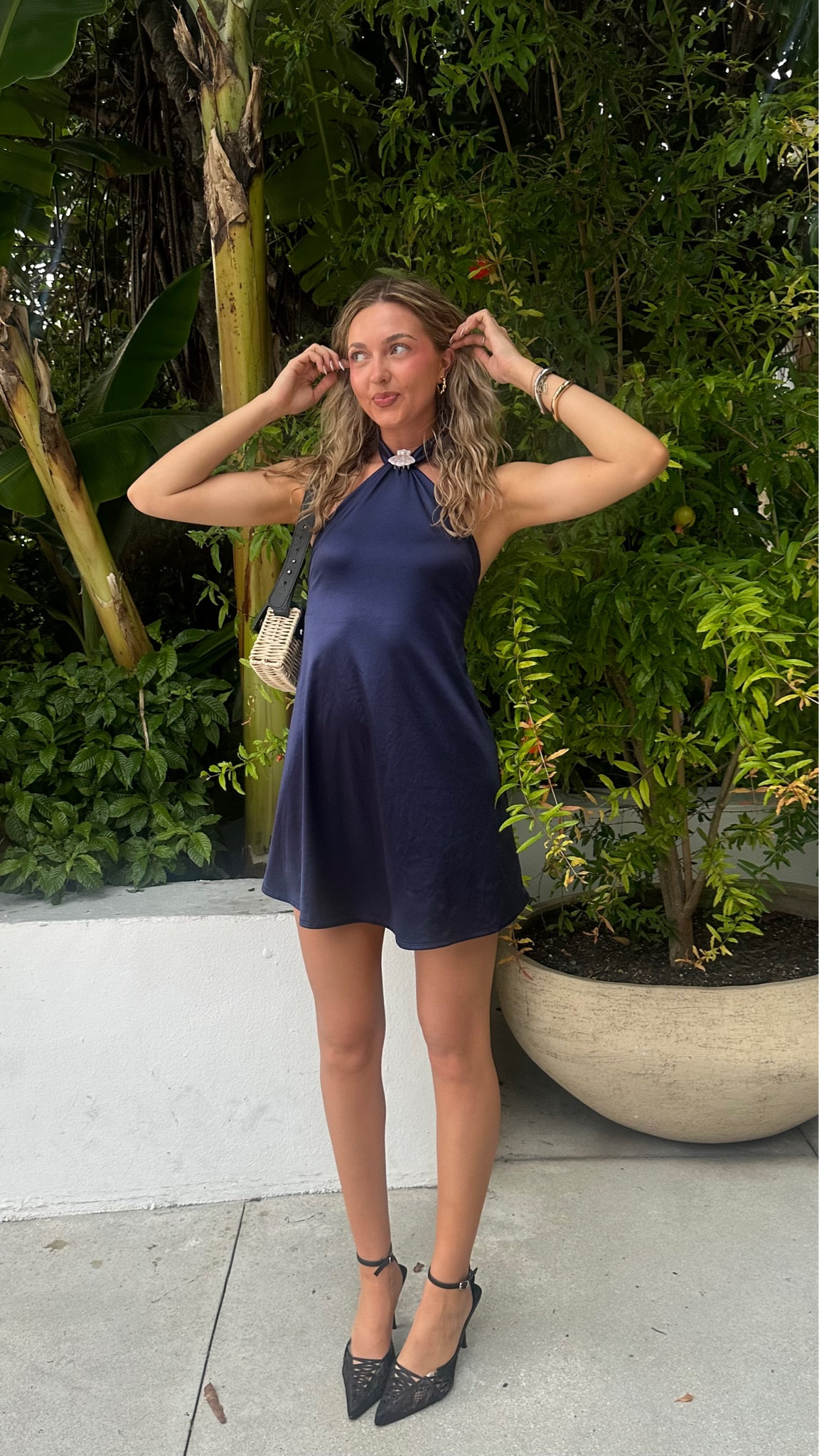 Navy satin dress from Klassy Network & shoes are the ‘black pu point toe laced heeled sandals’ from Pretty Little Thing 💙 #springoutfit #sandals #sale #miami #swimweek 

#LTKStyleTip #LTKSaleAlert #LTKSeasonal