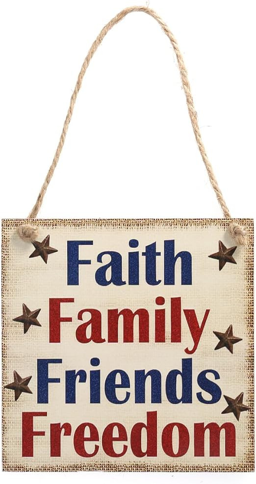 BESTOYARD Faith Family Friends Freedom Hanging Sign Patriotic Party Decoration Independece Day Wo... | Amazon (US)
