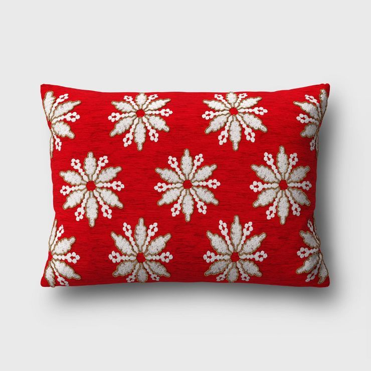 Snowflake Beaded Lumbar Christmas Throw Pillow Red - Threshold™ | Target