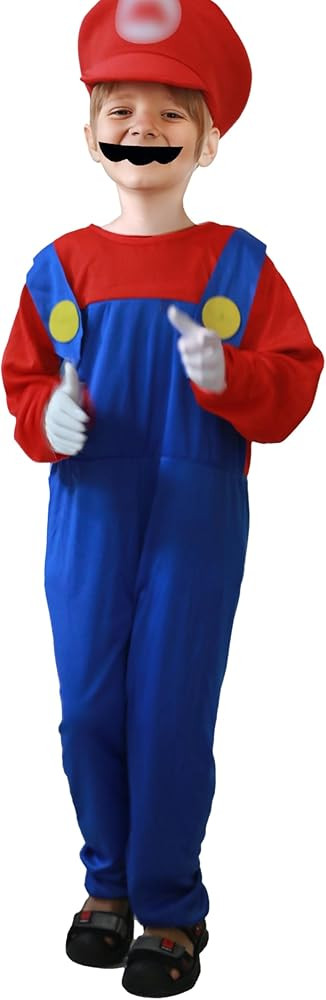 Super Brothers Costume for Kids Halloween Cosplay Super bros Outfit with Beard Gloves | Amazon (US)