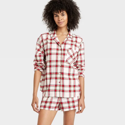 Women's Flannel Long Sleeve Top and Shorts Pajama Set - Auden™ | Target