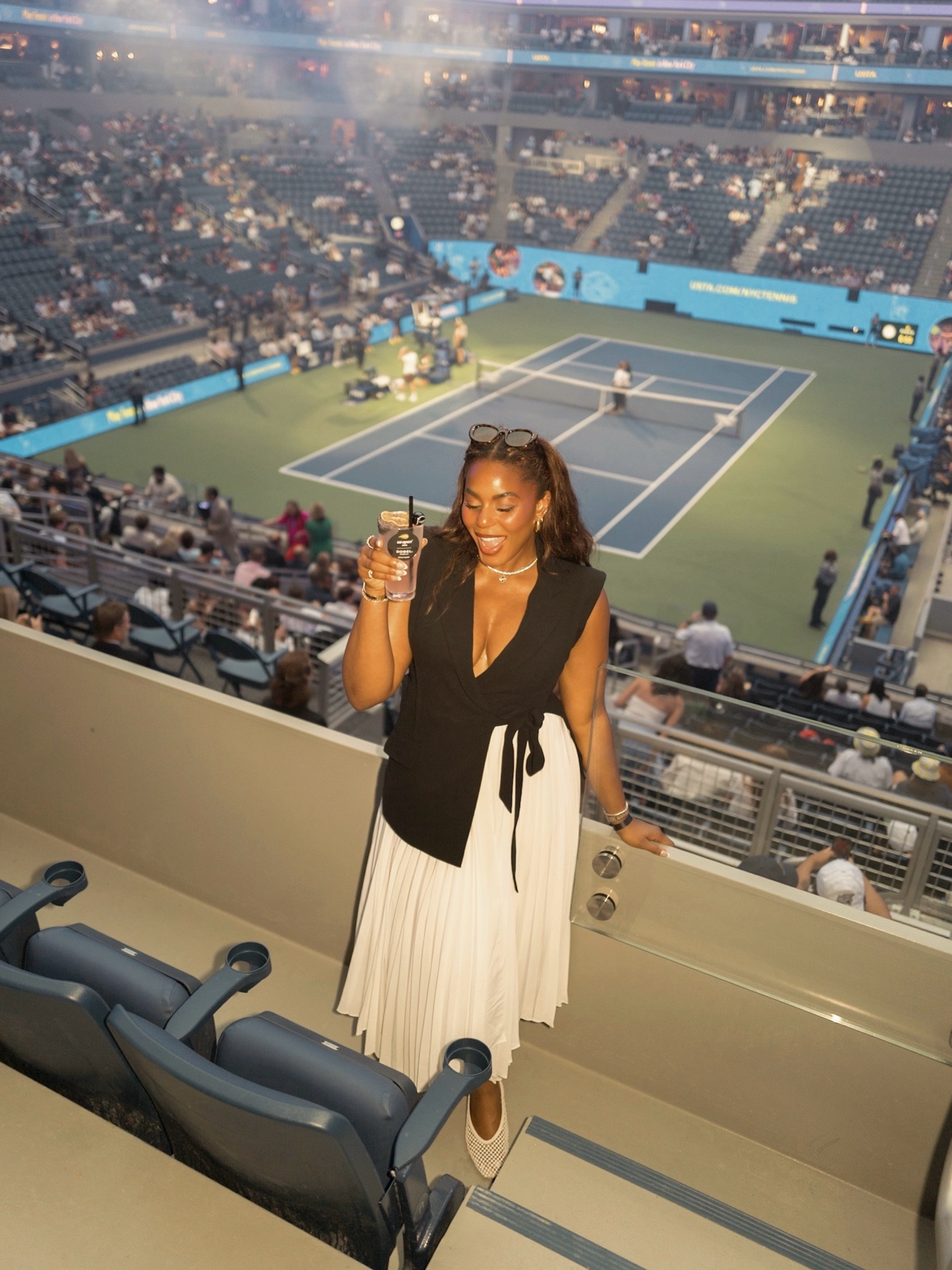 US open outfit. Wearing a simhkai midi dress to the biggest night of tennis! Love th tailored top and white skirt of this dress .. For more links to fall outfits women, wedding guest dress summer, date night outfits, fall wedding guest dresses, country concert outfits, teacher outfits, business casual workwear, fall decor, concert outfit ideas, work outfits, follow me on LTK! ✨

#LTKfall #LTKdresses #LTKworkwear