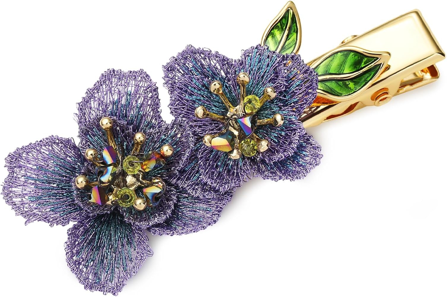 Forget me not Flower Brooch Handmade Gold Thread Embroidered and hand-Drip Enamel leaf, Gradient ... | Amazon (US)