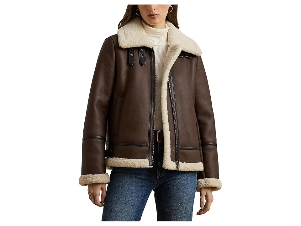 Lauren Ralph Lauren Faux Leather Single Breasted Jacket Women's Jacket Dark Cuoio : XS, Faux Leather/Polyester | Zappos