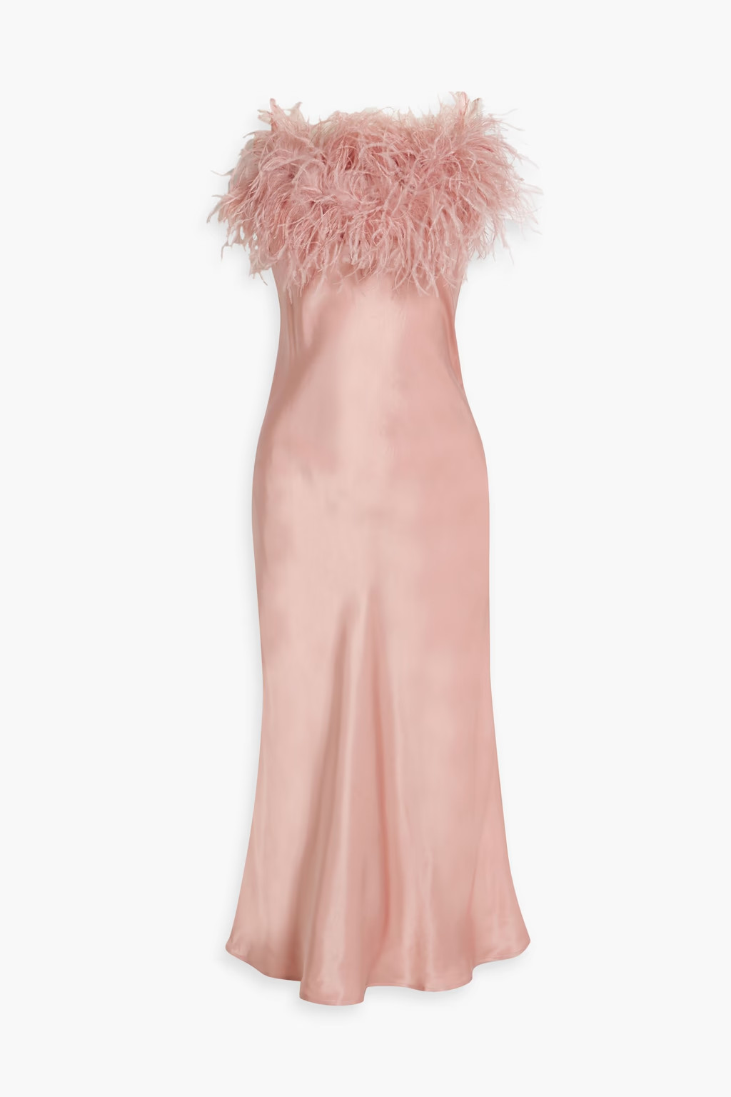 Boheme feather-trimmed satin midi slip dress | The Outnet (US and CA)