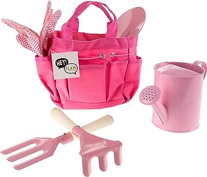Hey! Play! Kid’s Garden Tool Set with Child Safe Shovel, Rake, Fork, Gloves, Watering Can and C... | Amazon (US)