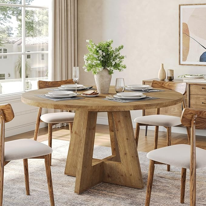 Solid Wood Round Dining Table, 47" Farmhouse Kitchen Table for 4-6, Wooden Circle Dinner Table fo... | Amazon (US)