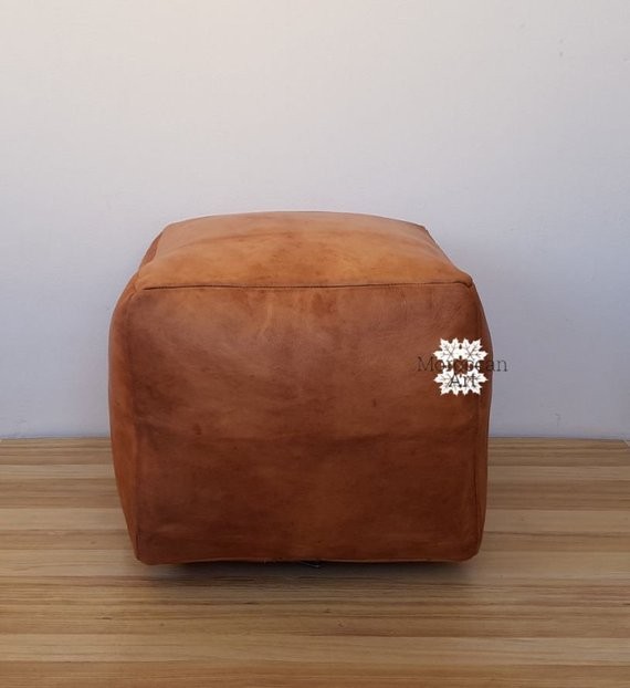 pair x 2 18"x18"x16" Premium Handmade Moroccan leather Pouf Ottoman TAN, | Etsy (US)