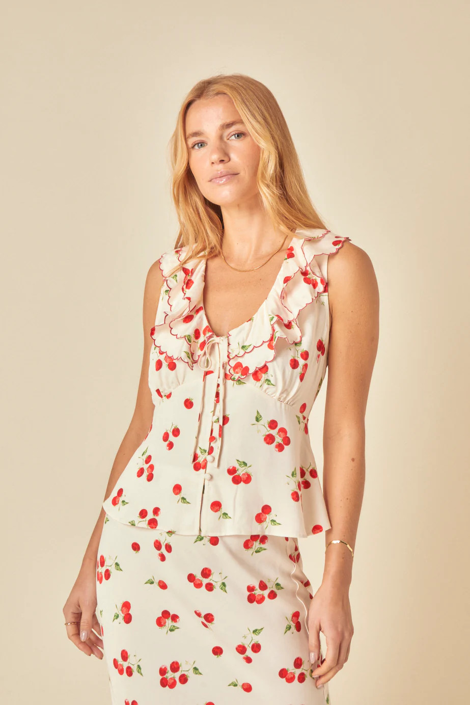 White Tomato Print Frill Top | Nobody's Child